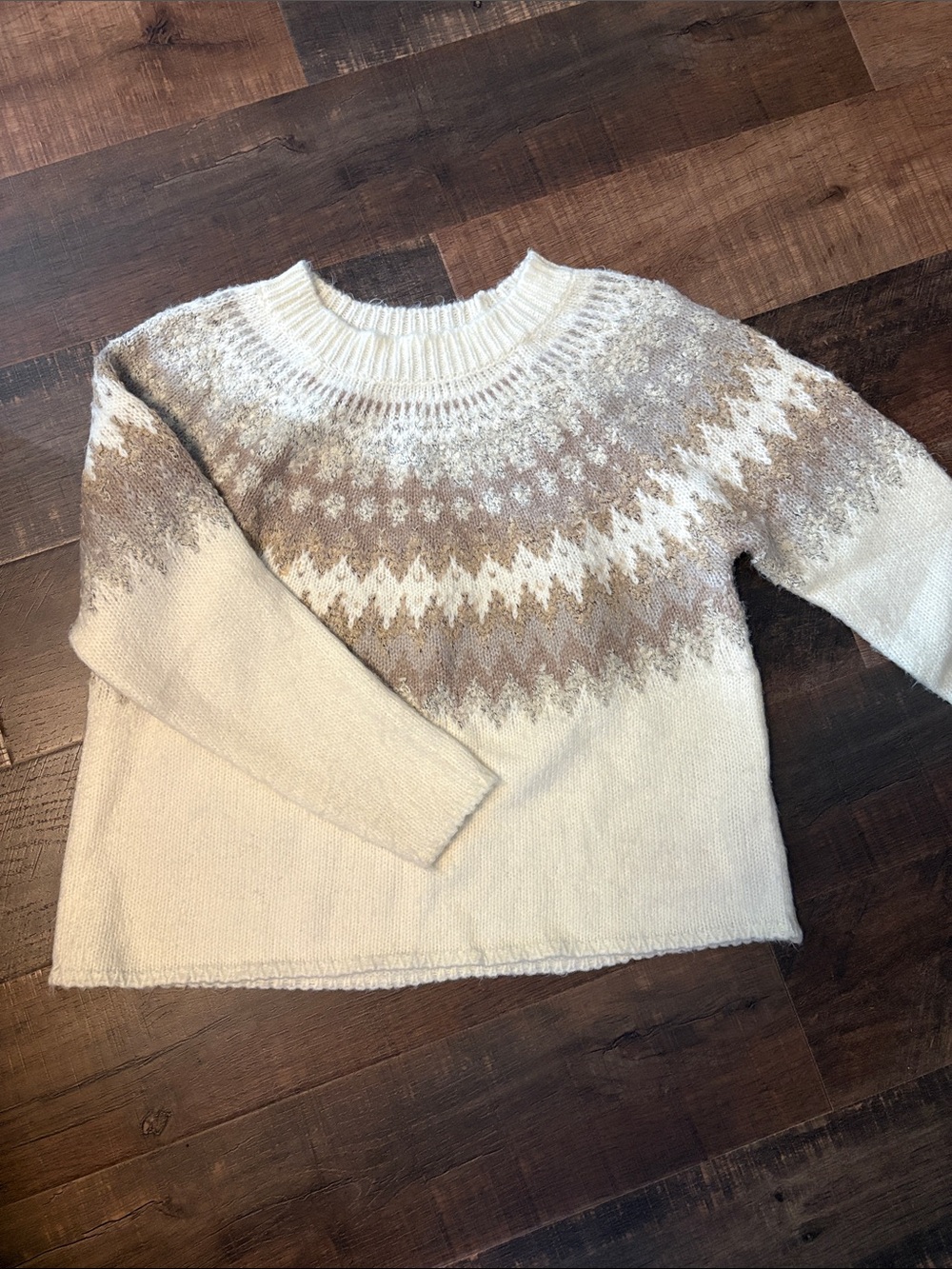 Cream Fair Isle Sweater in Taupe Accent